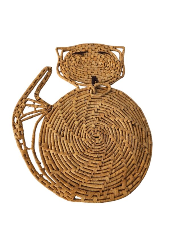 Vintage Wicker Trivets Cats Kitten Woven Rattan Raffia Boho Natural Decor - Image 3