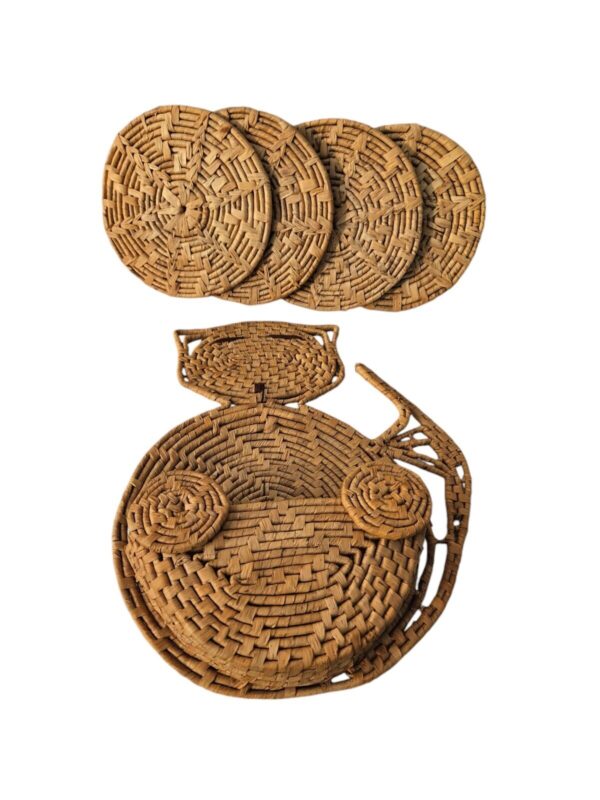 Vintage Wicker Trivets Cats Kitten Woven Rattan Raffia Boho Natural Decor