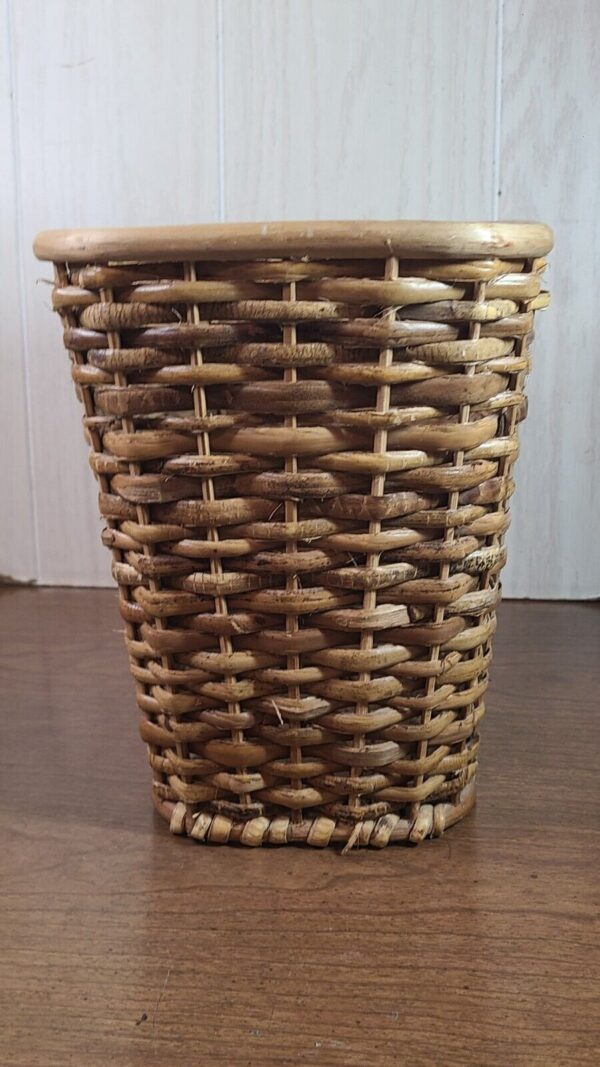 Vintage Wicker Waste Basket Woven Weave Boho - Image 2