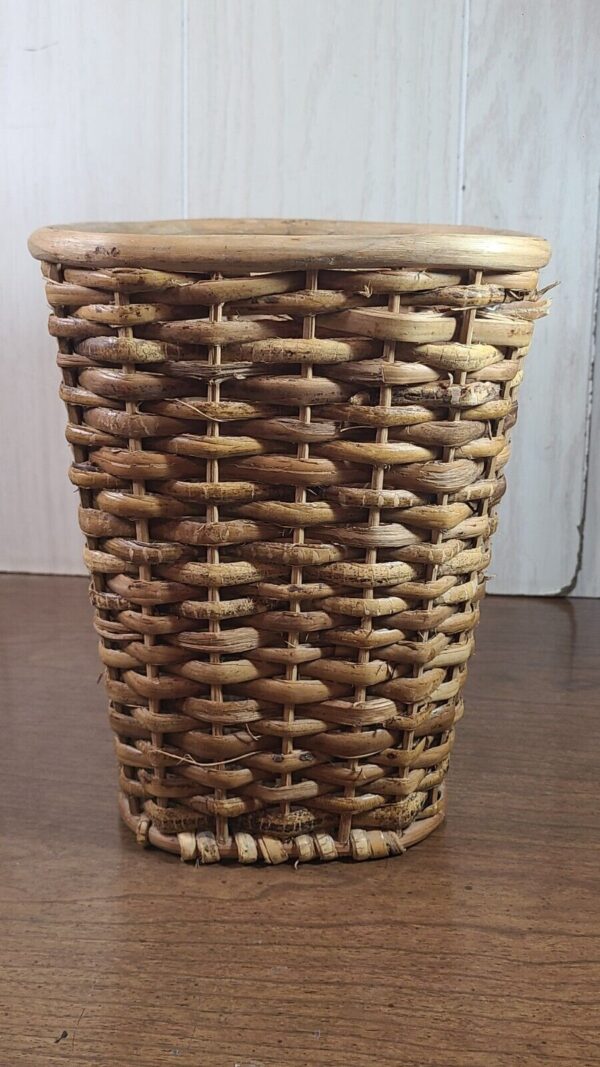 Vintage Wicker Waste Basket Woven Weave Boho - Image 4