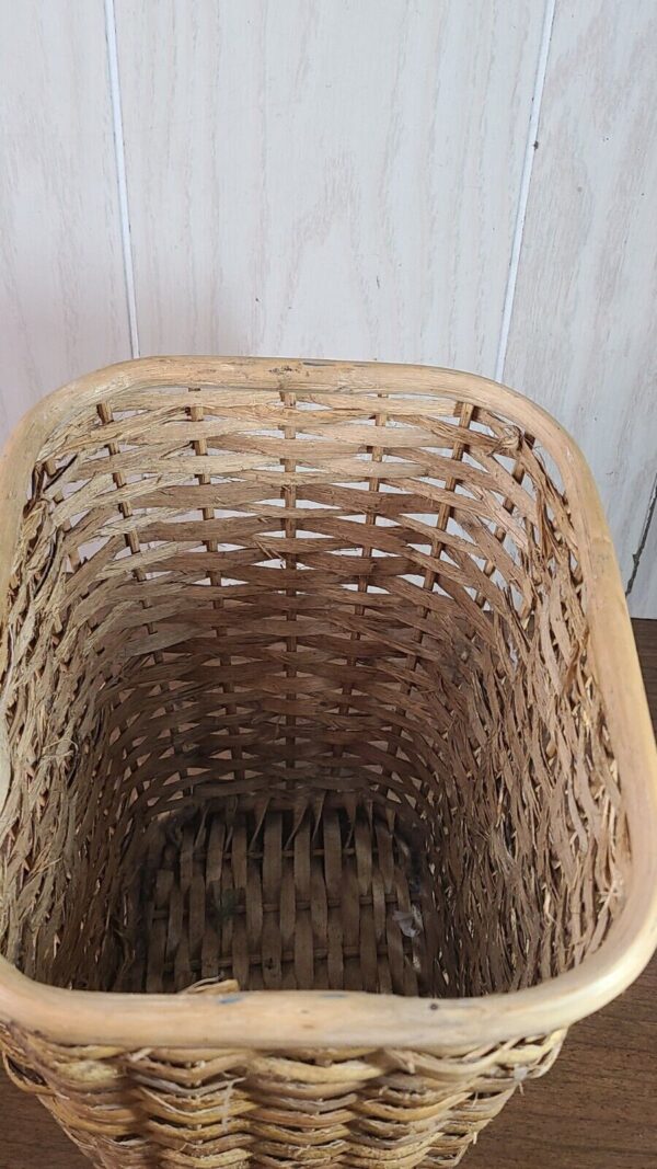 Vintage Wicker Waste Basket Woven Weave Boho - Image 5