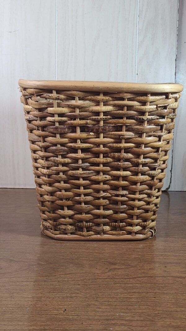 Vintage Wicker Waste Basket Woven Weave Boho