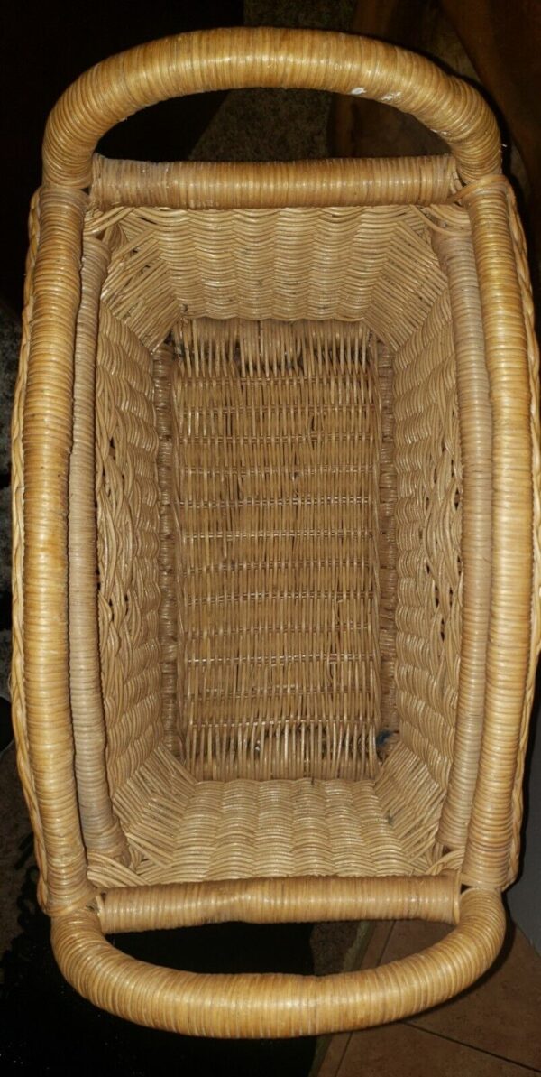 Vintage Wicker Woven Rattan Magazine Basket Holder Boho Cottage Beach - Image 2