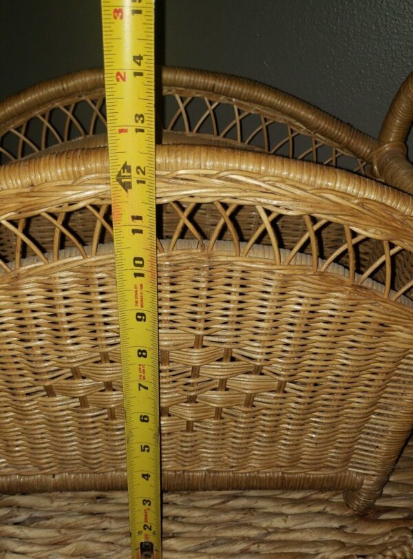 Vintage Wicker Woven Rattan Magazine Basket Holder Boho Cottage Beach - Image 4