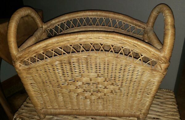 Vintage Wicker Woven Rattan Magazine Basket Holder Boho Cottage Beach - Image 5