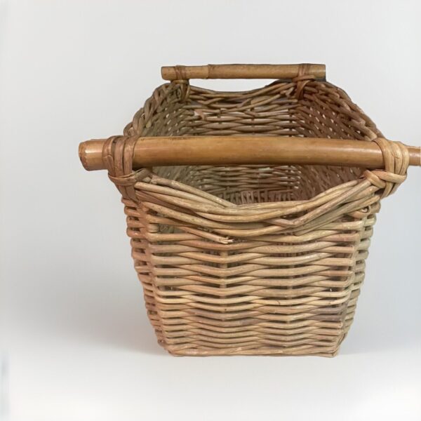 Vintage Wicker Woven Rectangular Basket W/Wooden Handles Boho Chic Country Farm - Image 2