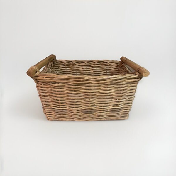 Vintage Wicker Woven Rectangular Basket W/Wooden Handles Boho Chic Country Farm - Image 3