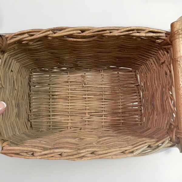 Vintage Wicker Woven Rectangular Basket W/Wooden Handles Boho Chic Country Farm - Image 4