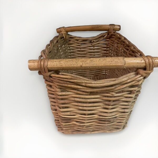 Vintage Wicker Woven Rectangular Basket W/Wooden Handles Boho Chic Country Farm - Image 5