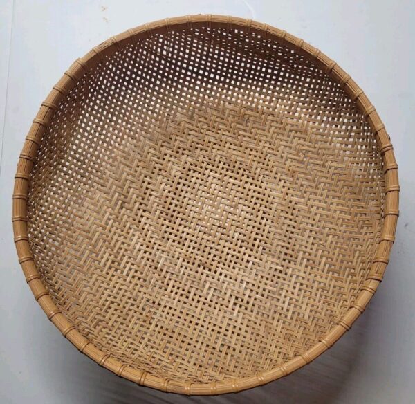 Vintage Winnowing Basket Bamboo Wicker Woven Round Large 17" Kitchen Boho Decor - Image 2