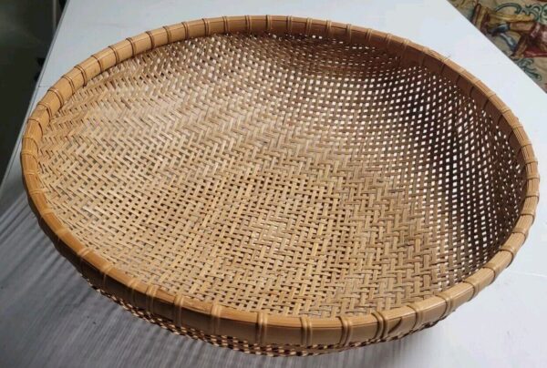 Vintage Winnowing Basket Bamboo Wicker Woven Round Large 17" Kitchen Boho Decor