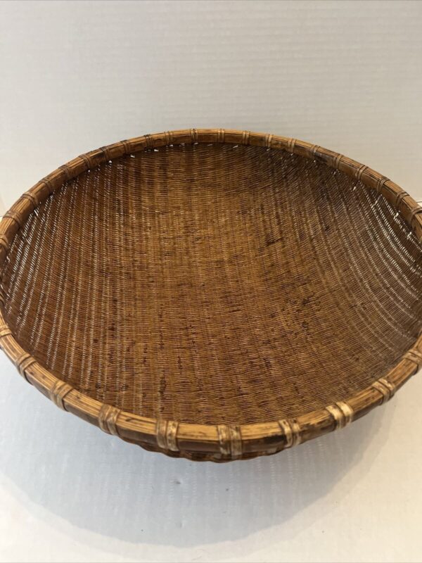 Vintage Winnowing Basket Bowl Wicker Domed Round Bamboo Basket Boho Decor 16" - Image 2