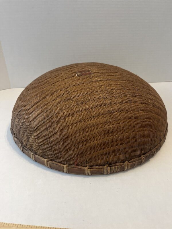 Vintage Winnowing Basket Bowl Wicker Domed Round Bamboo Basket Boho Decor 16" - Image 4