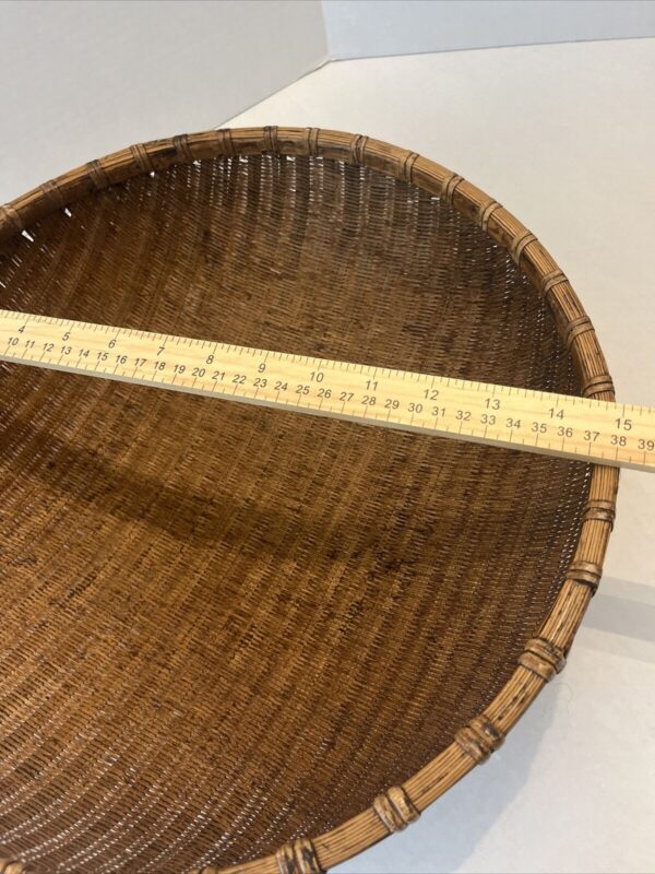 Vintage Winnowing Basket Bowl Wicker Domed Round Bamboo Basket Boho Decor 16" - Image 5