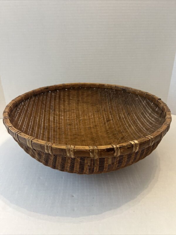 Vintage Winnowing Basket Bowl Wicker Domed Round Bamboo Basket Boho Decor 16"