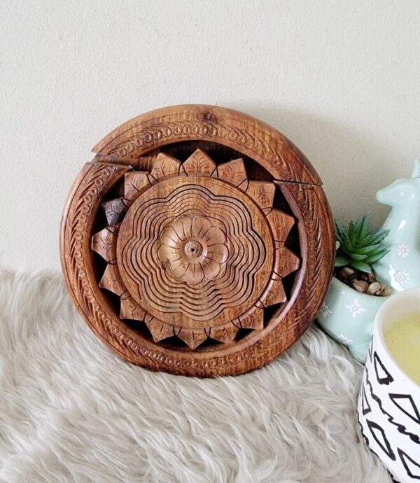 Vintage wood art decor basket Boho Chic Collectible - Image 2