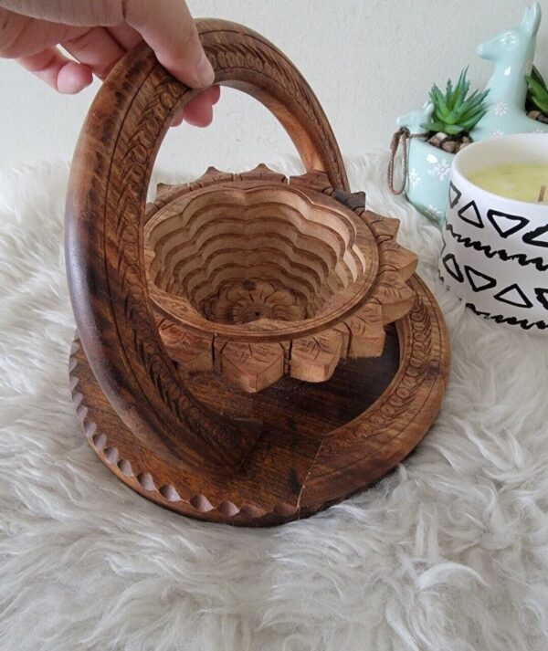 Vintage wood art decor basket Boho Chic Collectible - Image 4