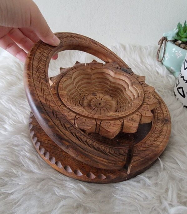 Vintage wood art decor basket Boho Chic Collectible - Image 5