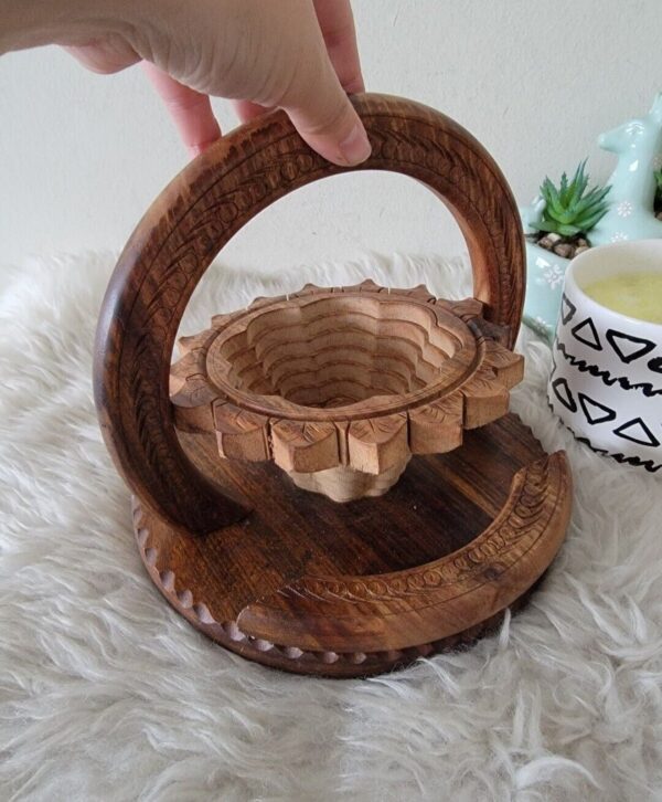 Vintage wood art decor basket Boho Chic Collectible - Image 6