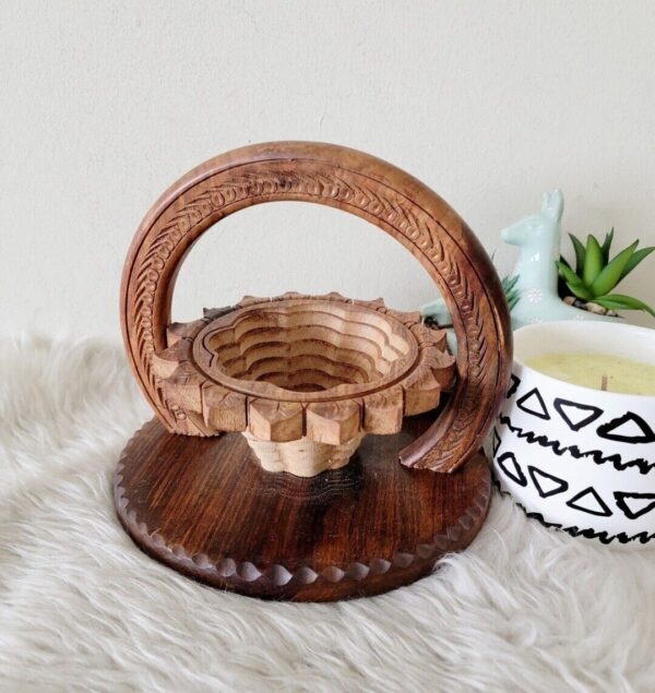 Vintage wood art decor basket Boho Chic Collectible