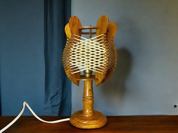 Vintage wood table lamp rattan lamp shade wooden lamp base wicker rustic - Image 3