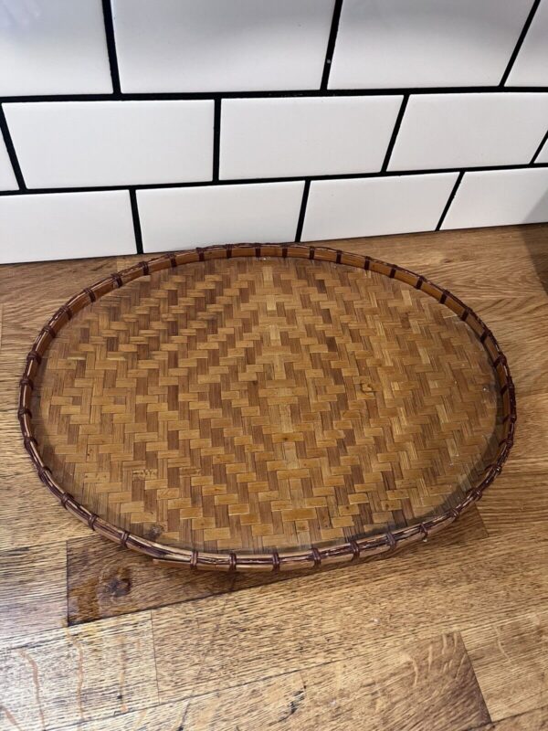 Vintage Woven Bamboo Flat Basket Tray, Bohemian Decor, Boho, 16” X 10” - Image 3