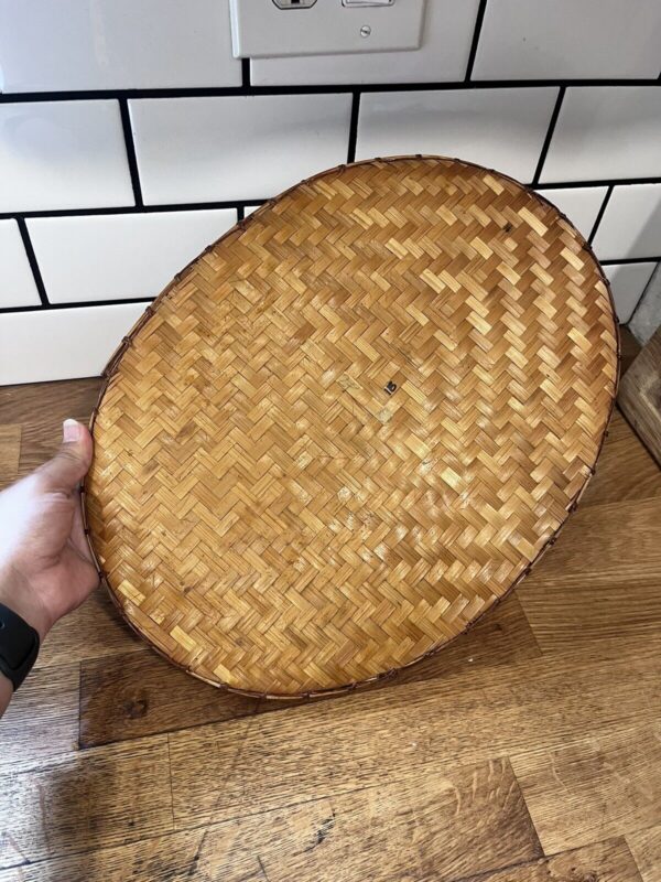 Vintage Woven Bamboo Flat Basket Tray, Bohemian Decor, Boho, 16” X 10” - Image 4