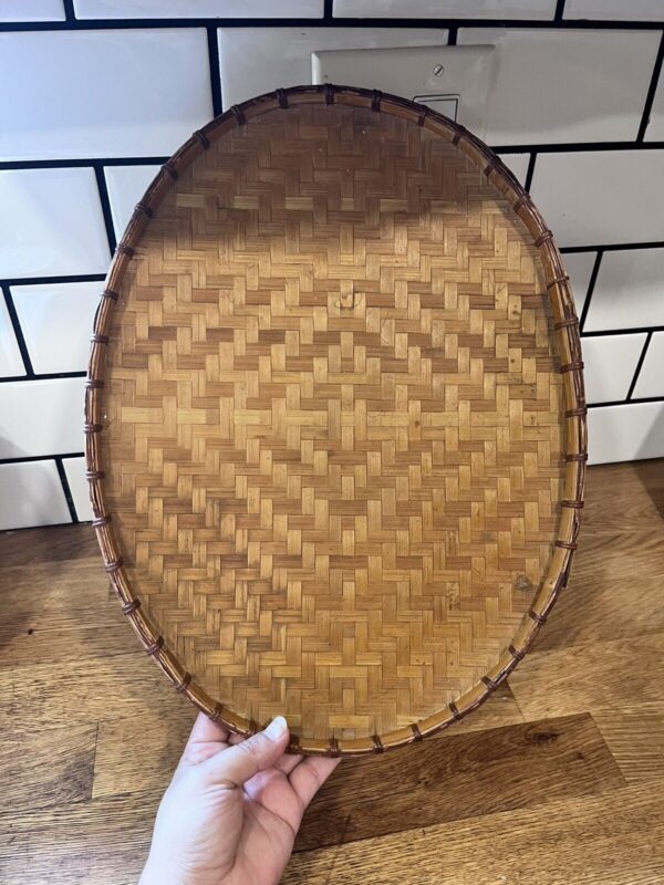 Vintage Woven Bamboo Flat Basket Tray, Bohemian Decor, Boho, 16” X 10” - Image 5