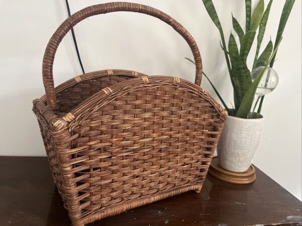 Vintage woven Basket Boho Magazine Rack - Image 4