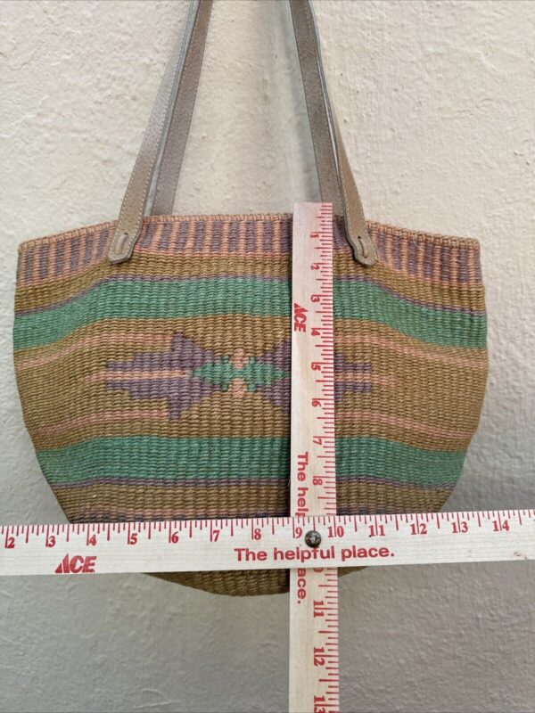 Vintage Woven Bucket Basket Tote Leather Handles Sisal Jute Market Beach Boho - Image 4