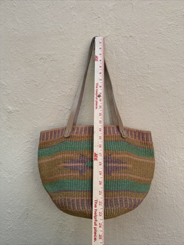 Vintage Woven Bucket Basket Tote Leather Handles Sisal Jute Market Beach Boho - Image 5