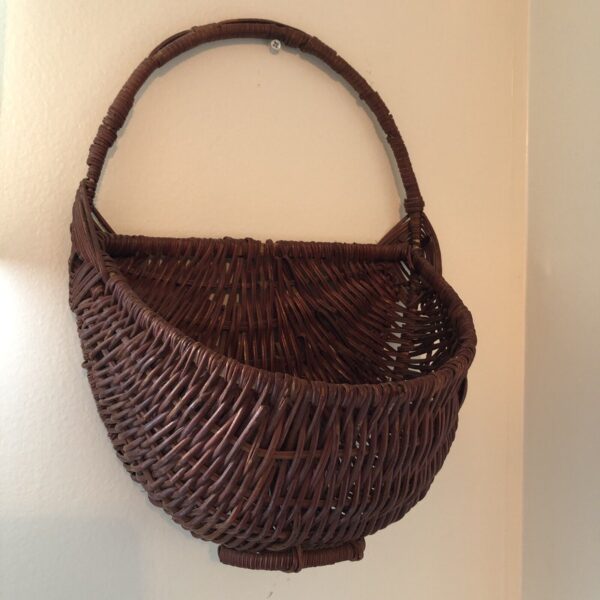 Vintage Woven Buttocks Gods Eye Footed Wall Basket Boho Farmhouse - Image 2