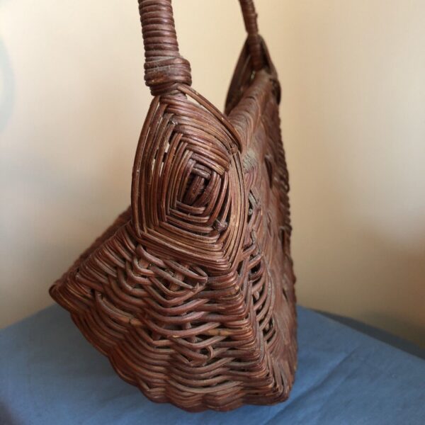 Vintage Woven Buttocks Gods Eye Footed Wall Basket Boho Farmhouse - Image 4