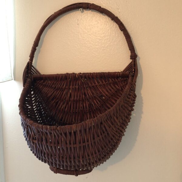 Vintage Woven Buttocks Gods Eye Footed Wall Basket Boho Farmhouse