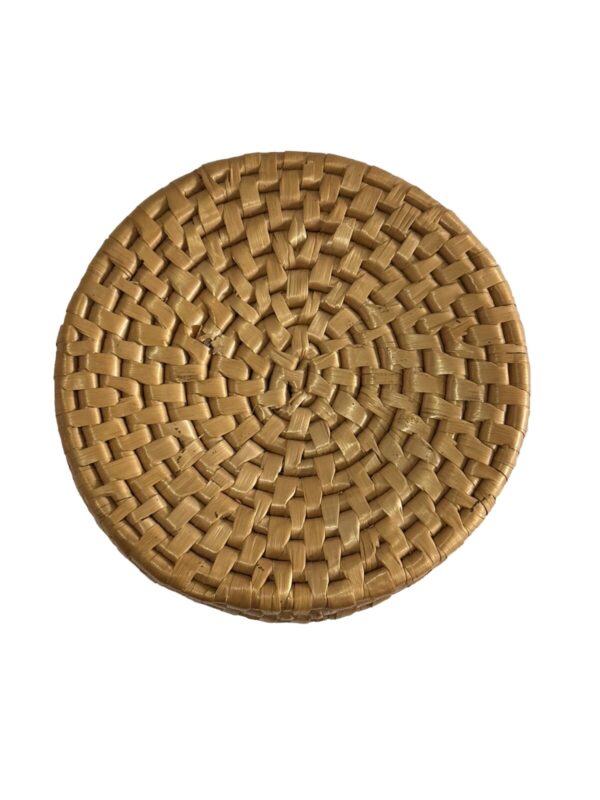 Vintage Woven In Lidded Round Trinket 4” Basket Cottage Bohemian Boho Straw - Image 3