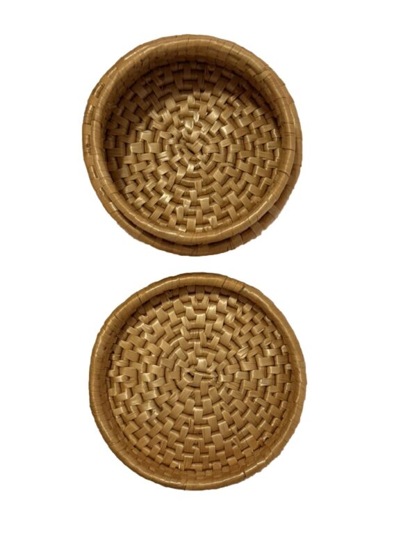 Vintage Woven In Lidded Round Trinket 4” Basket Cottage Bohemian Boho Straw - Image 5