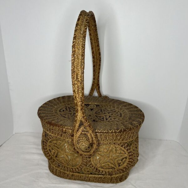 Vintage Woven Pine Straw Basket Purse Retro Boho - Image 2