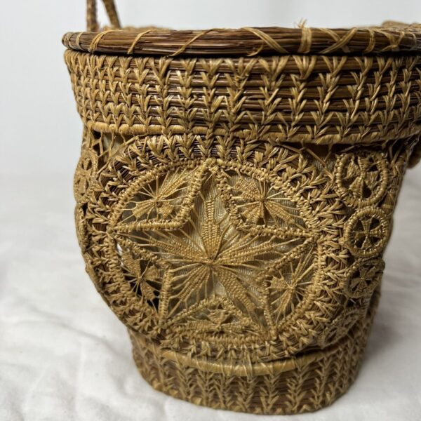 Vintage Woven Pine Straw Basket Purse Retro Boho - Image 6