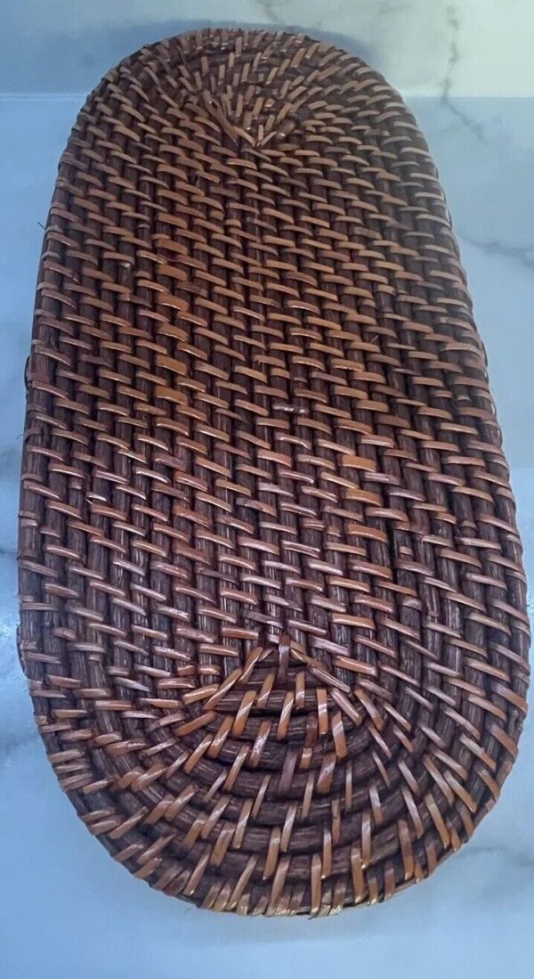 Vintage Woven Rattan Bamboo Basket Boho Serving Tray Knick Knacks Plants Vanity - Image 2