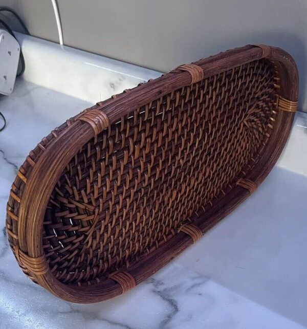 Vintage Woven Rattan Bamboo Basket Boho Serving Tray Knick Knacks Plants Vanity - Image 5