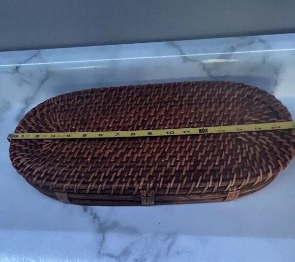 Vintage Woven Rattan Bamboo Basket Boho Serving Tray Knick Knacks Plants Vanity - Image 6