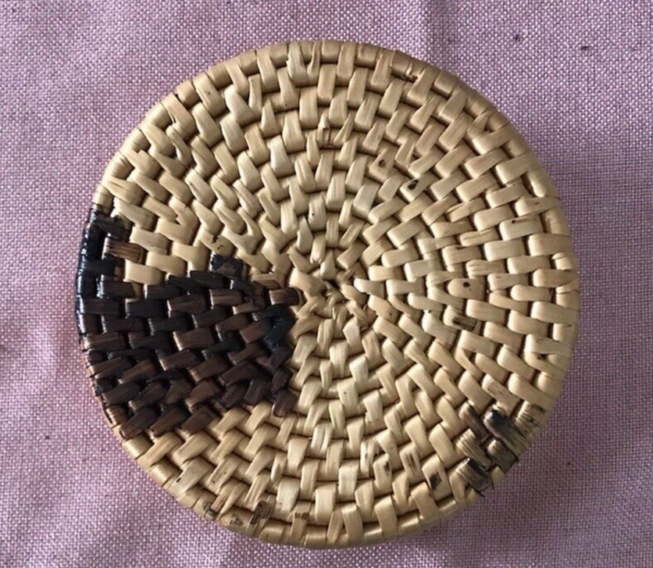 Vintage Woven Rattan Coasters & Lidded Holder Box Basket Set of 6 Boho Free Ship - Image 3