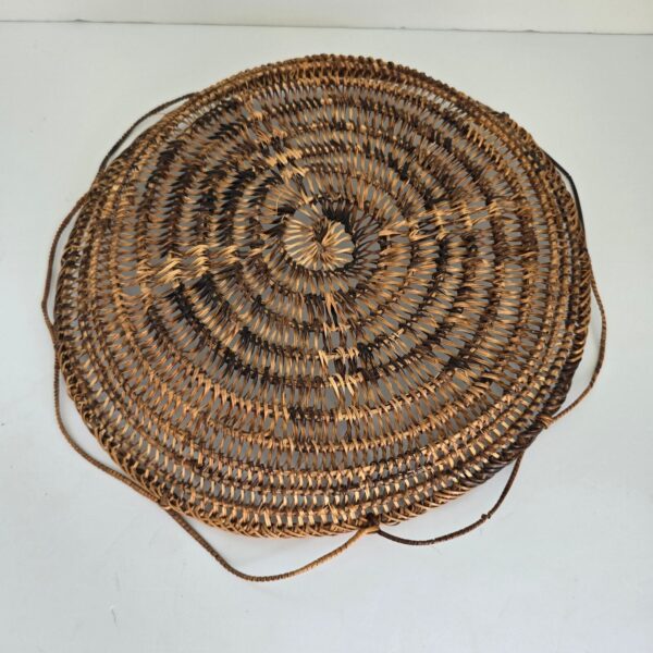 Vintage Woven Shallow Basket Tray Brown Tan Round Wall Table Decor Boho Rattan - Image 2