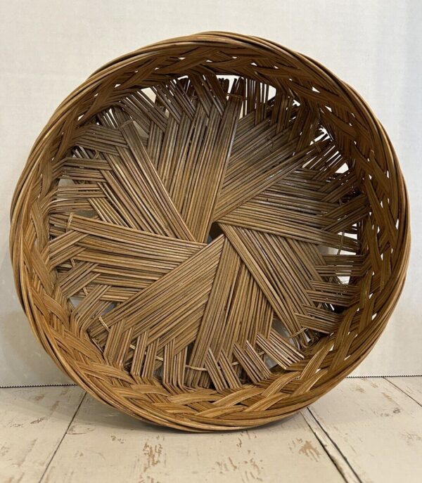 Vintage Woven Wicker Boho Round Serving Basket with 5 Cup Holders Sleeves - Image 3