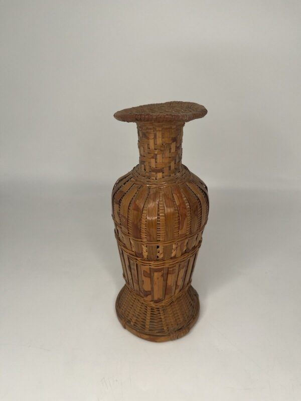 Vintage Woven Wicker Rattan Bamboo Boho Basket Vase 9in Tall Home Decor - Image 2