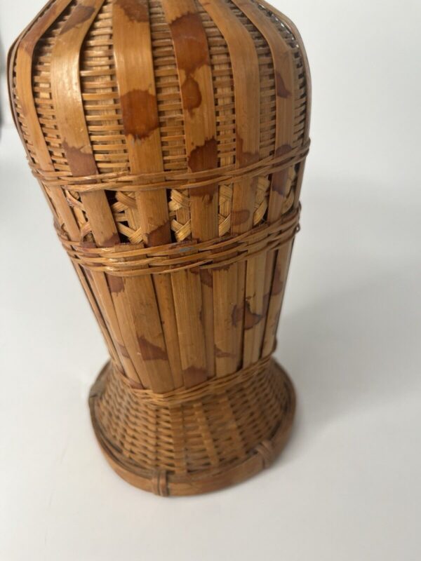 Vintage Woven Wicker Rattan Bamboo Boho Basket Vase 9in Tall Home Decor - Image 3