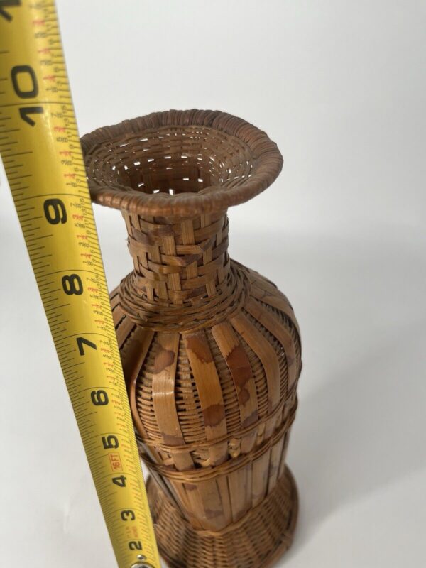 Vintage Woven Wicker Rattan Bamboo Boho Basket Vase 9in Tall Home Decor - Image 6