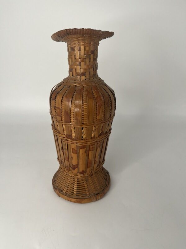 Vintage Woven Wicker Rattan Bamboo Boho Basket Vase 9in Tall Home Decor