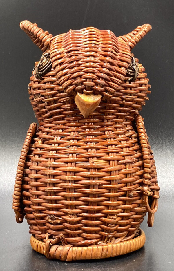 Vintage Woven Wicker Rattan OWL BASKET Mini Planter Potpourri Holder Shelf Art