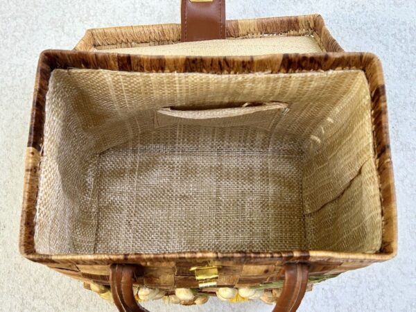 Vintage Woven Wicker Rattan Straw Handbag Basket Purse Flowers Bag - Image 4